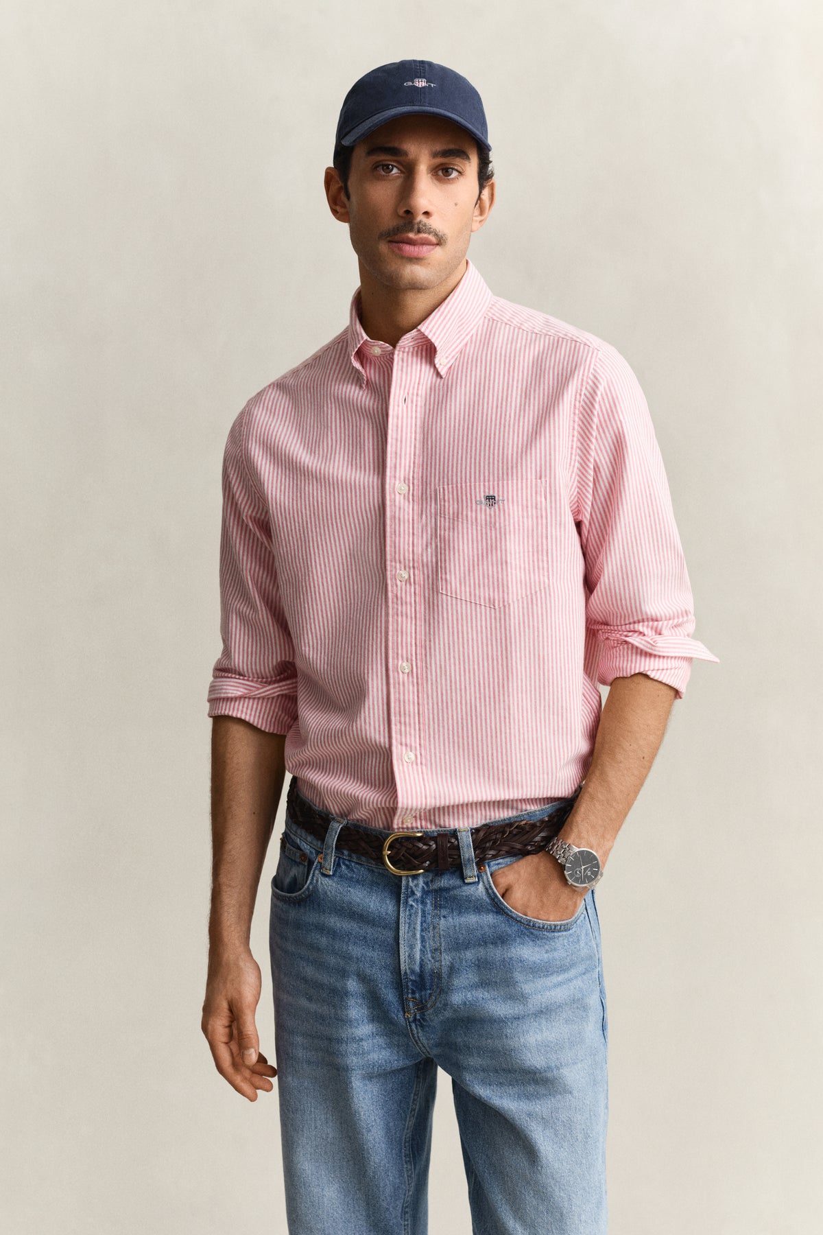 ROSE RED, REG CLASSIC OXFORD STRIPE SHIRT, FRONT-VIEW BY GANT AU.