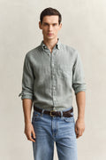 CERAMIC GREY, REG GMNT DYED LINEN SHIRT, FRONT-VIEW BY GANT AU.