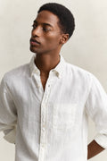 MODEL WEARING REG GMNT DYED LINEN SHIRT