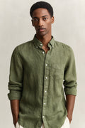 MODEL WEARING REG GMNT DYED LINEN SHIRT