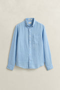 SKY BLUE, REG GMNT DYED LINEN SHIRT, FLAT-LAY BY GANT AU.