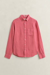 ROSE PINK, REG GMNT DYED LINEN SHIRT, FLAT-LAY BY GANT AU.