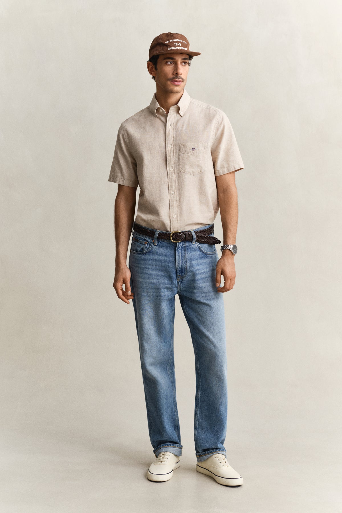 OAT BEIGE, REG COTTON LINEN SS SHIRT BY GANT AU.
