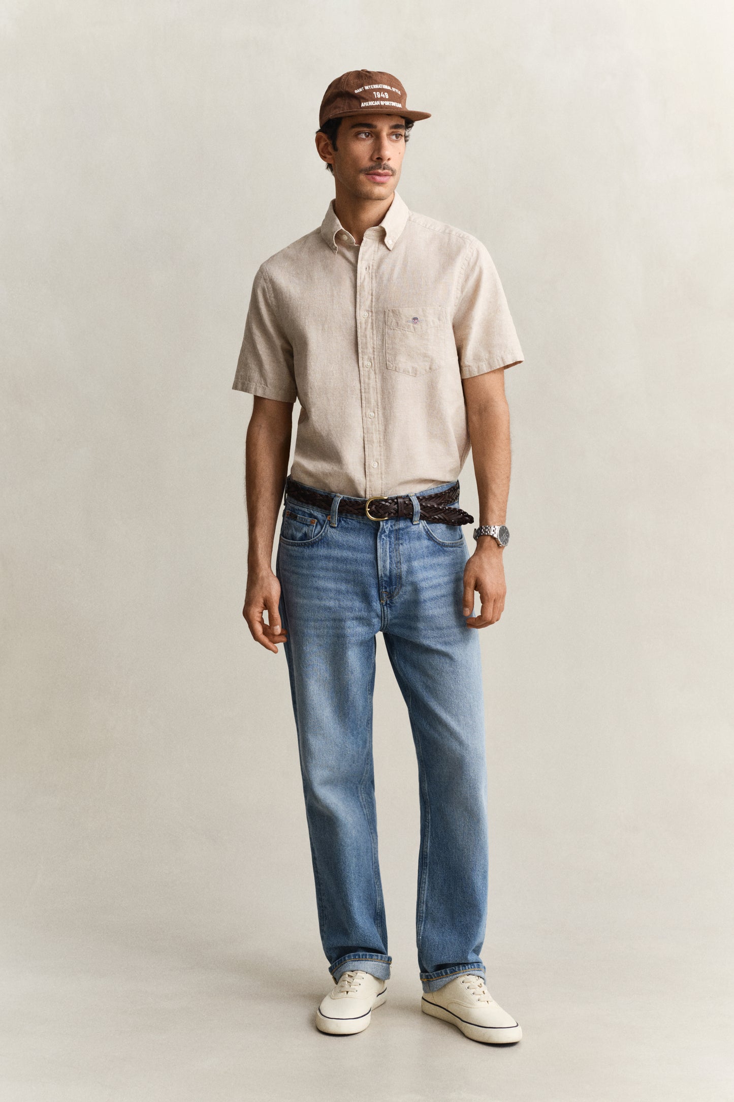 OAT BEIGE, REG COTTON LINEN SS SHIRT BY GANT AU.