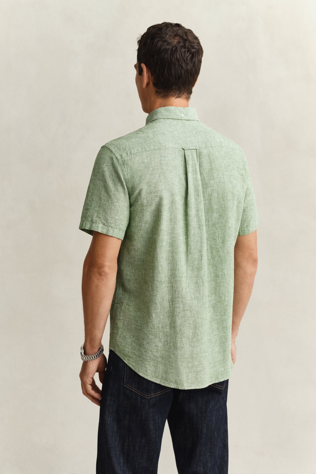 HERB GREEN, REG COTTON LINEN SS SHIRT, BACK-VIEW BY GANT AU.
