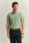 HERB GREEN, REG COTTON LINEN SS SHIRT, FRONT-VIEW BY GANT AU.