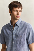 VINTAGE BLUE, REG COTTON LINEN SS SHIRT, CLOSE-UP BY GANT AU.