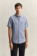 MODEL WEARING REG COTTON LINEN SS SHIRT