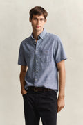 VINTAGE BLUE, REG COTTON LINEN SS SHIRT, FRONT-VIEW BY GANT AU.