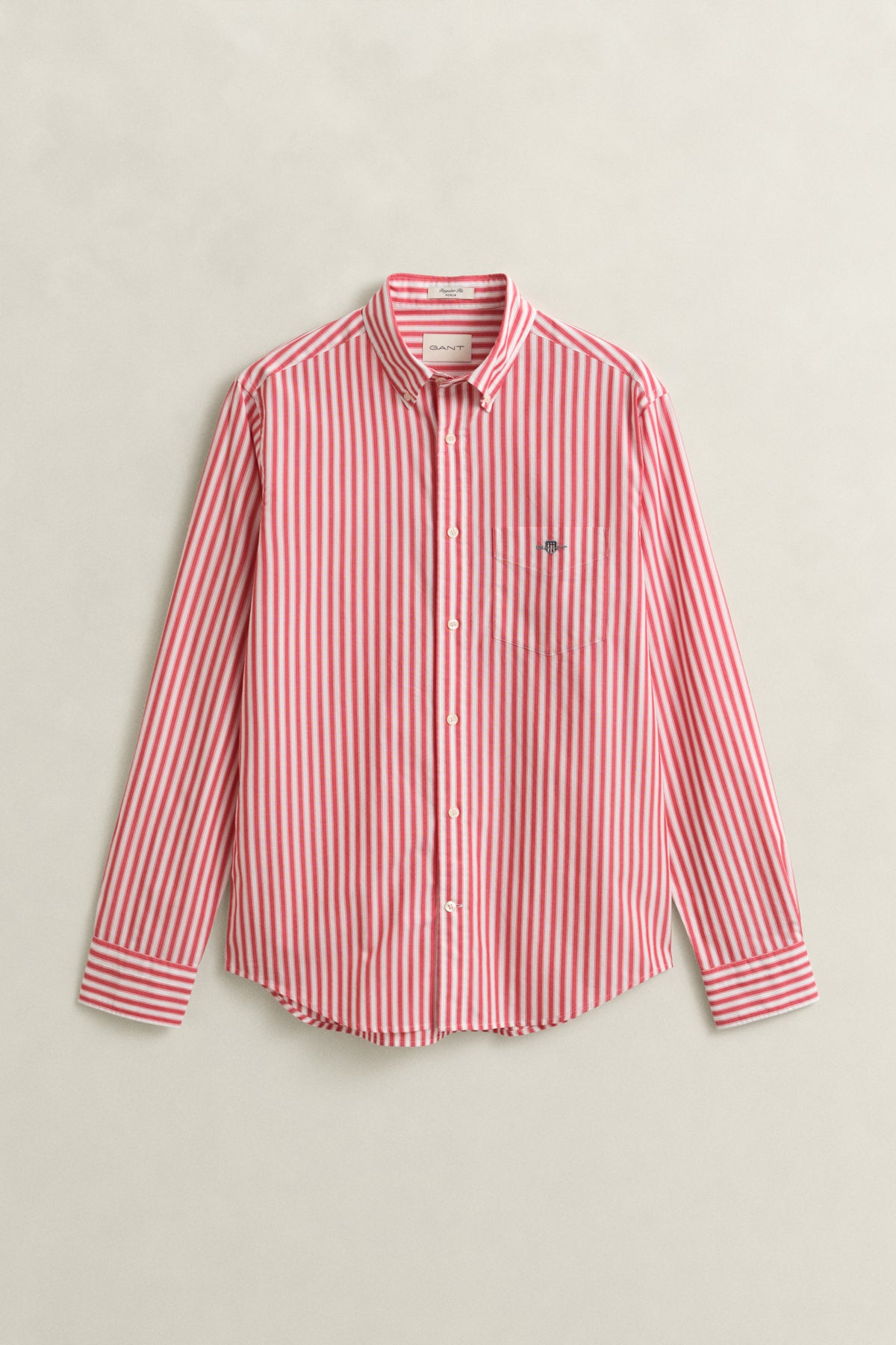 ROSE RED, REG CLASSIC POPLIN STRIPE SHIRT, FLAT-LAY BY GANT AU.