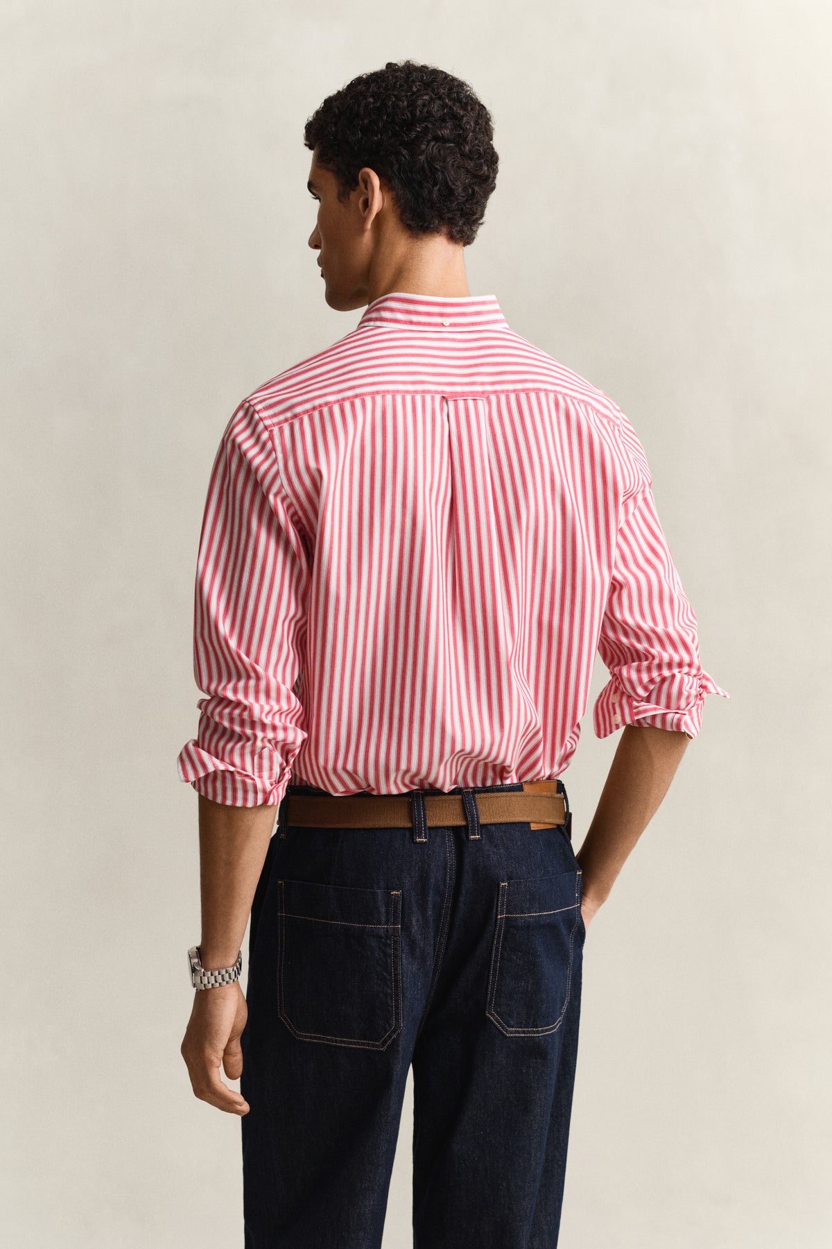 ROSE RED, REG CLASSIC POPLIN STRIPE SHIRT, BACK-VIEW BY GANT AU.