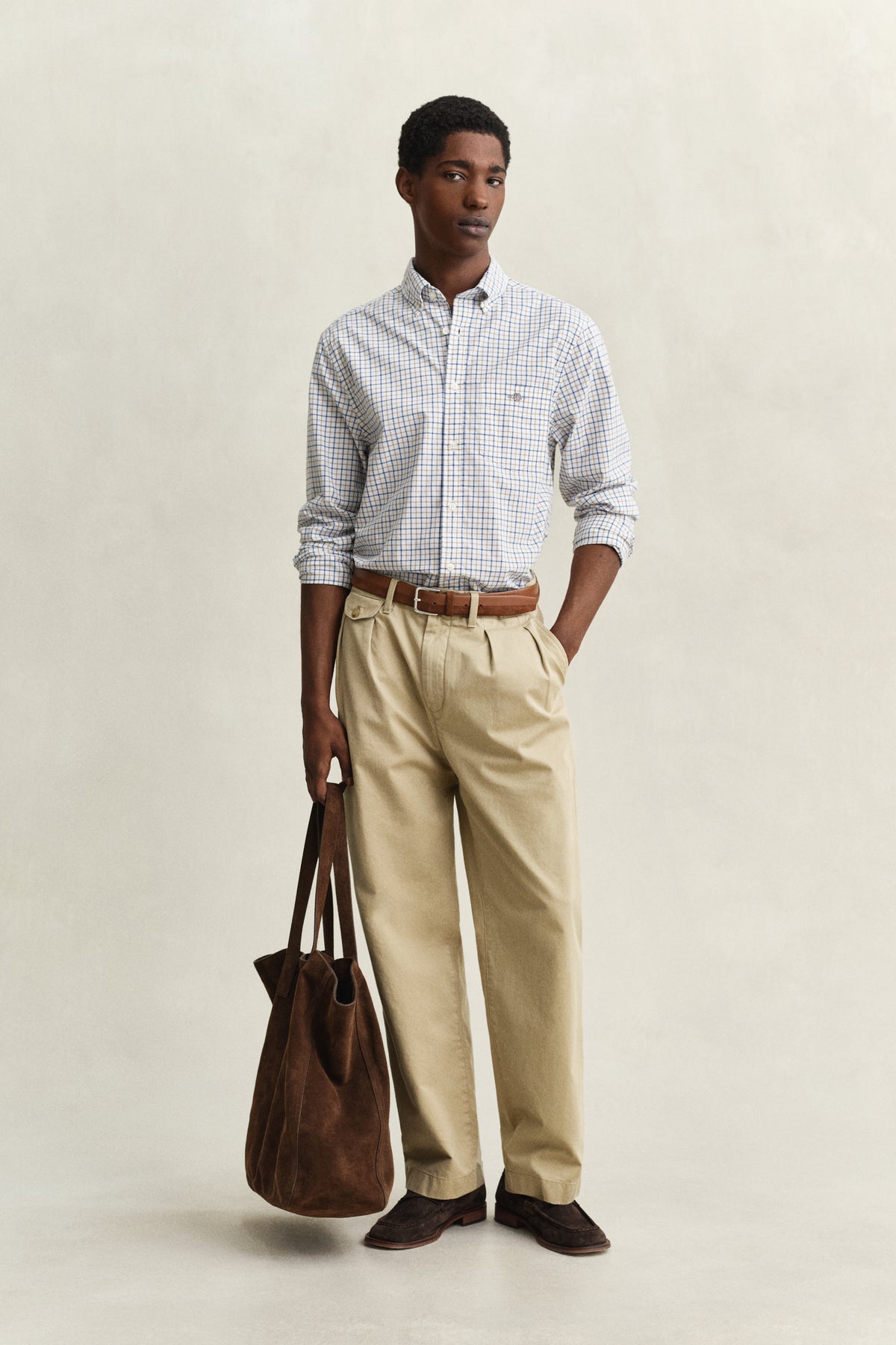 TAUPE BEIGE, REG CLASSIC POPLIN CHECK BY GANT AU.