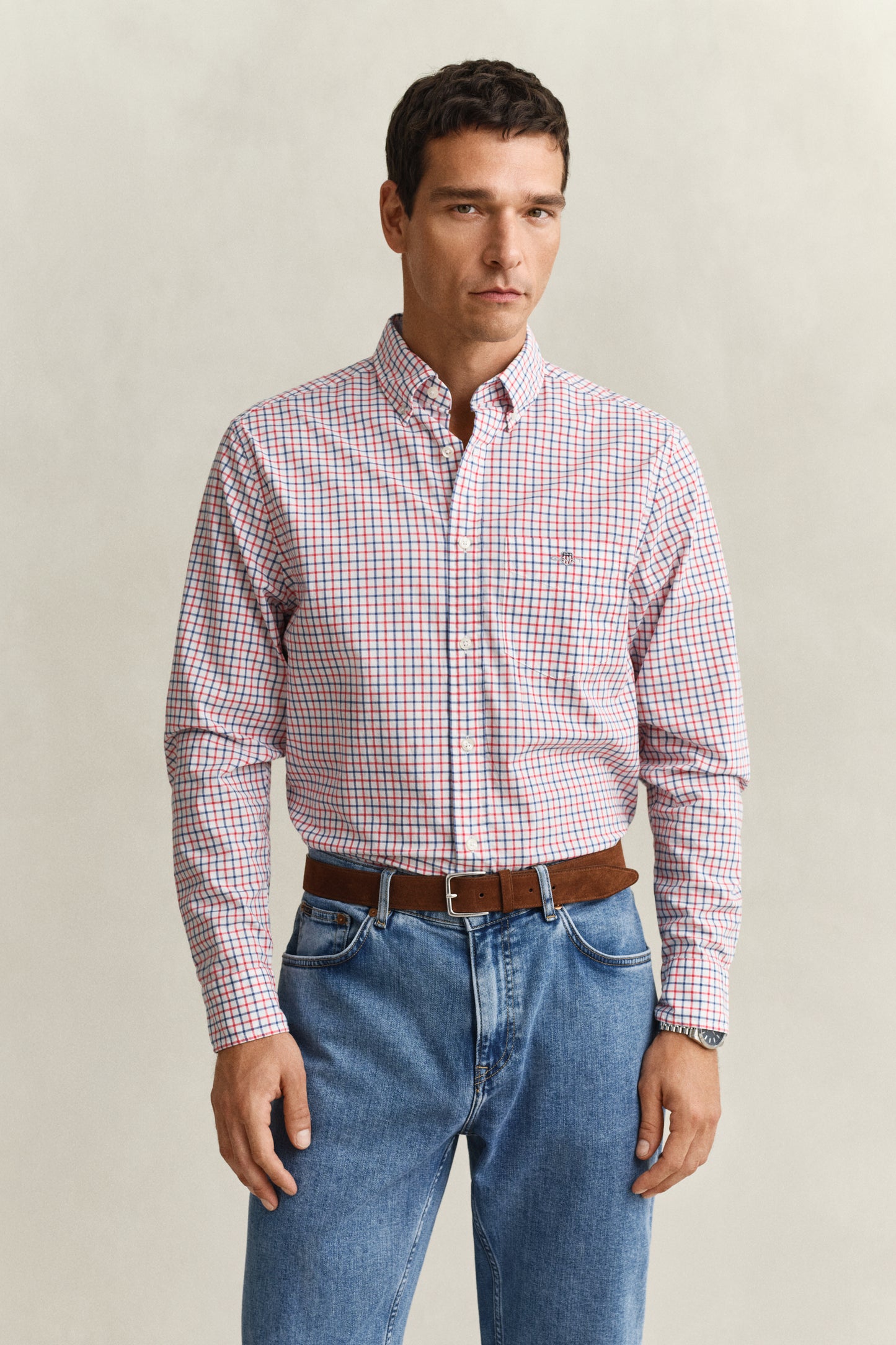 ROSE RED, REG CLASSIC POPLIN CHECK, FRONT-VIEW BY GANT AU.