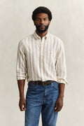 OAT BEIGE, REG COTTON LINEN STRIPE SHIRT, FRONT-VIEW BY GANT AU.