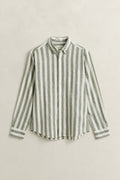 DRY HERB GREEN, REG COTTON LINEN STRIPE SHIRT, FLAT-LAY BY GANT AU.