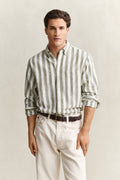 DRY HERB GREEN, REG COTTON LINEN STRIPE SHIRT, FRONT-VIEW BY GANT AU.