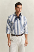 VINTAGE BLUE, REG COTTON LINEN STRIPE SHIRT, FRONT-VIEW BY GANT AU.