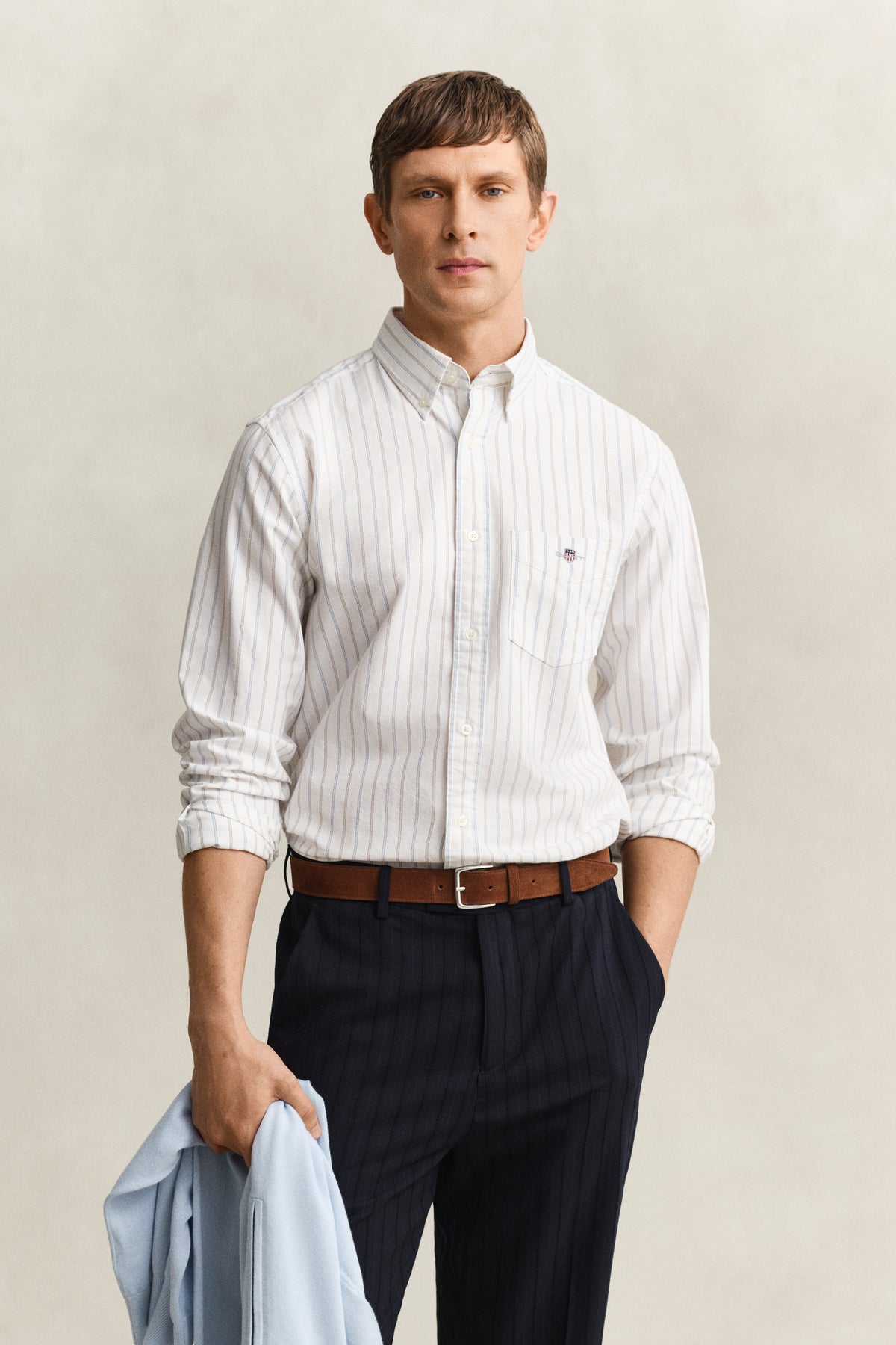 WHITE, REG CLASSIC OXFORD STRIPE SHIRT, FRONT-VIEW BY GANT AU.