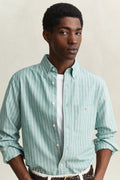 MODEL WEARING REG CLASSIC OXFORD STRIPE SHIRT
