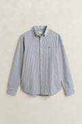VINTAGE BLUE, REG SEERSUCKER STRIPE SHIRT, FLAT-LAY BY GANT AU.