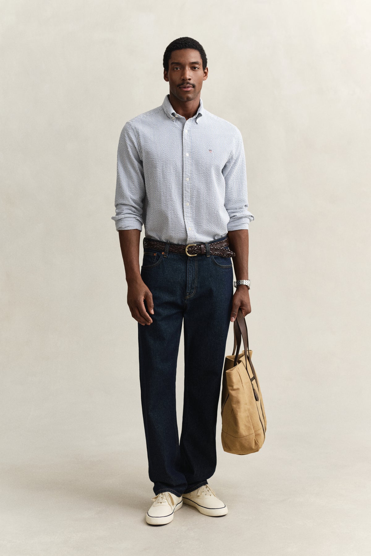 VINTAGE BLUE, REG SEERSUCKER STRIPE SHIRT BY GANT AU.