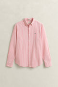 ROSE PINK, REG SEERSUCKER STRIPE SHIRT, FLAT-LAY BY GANT AU.