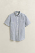 VINTAGE BLUE, REG SEERSUCKER STRIPE SS SHIRT, FLAT-LAY BY GANT AU.