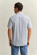VINTAGE BLUE, REG SEERSUCKER STRIPE SS SHIRT, BACK-VIEW BY GANT AU.