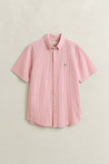 ROSE PINK, REG SEERSUCKER STRIPE SS SHIRT, FLAT-LAY BY GANT AU.