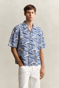 VINTAGE BLUE, REL AOP CAMP COLLAR SS SHIRT, FRONT-VIEW BY GANT AU.