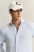MODEL WEARING REG LINEN SHIRT