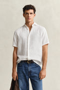 WHITE, REG LINEN SS SHIRT, FRONT-VIEW BY GANT AU.