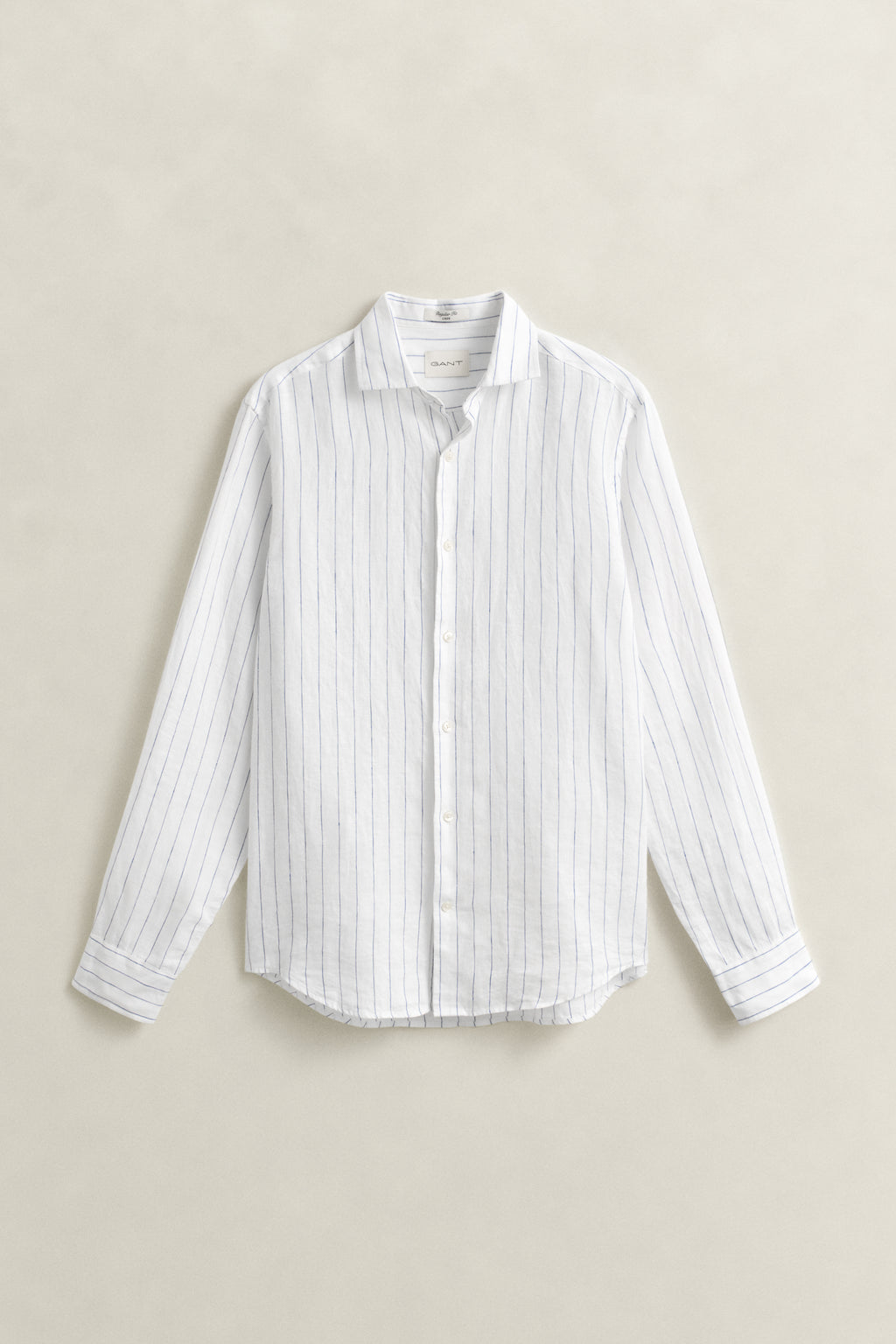 WHITE, REG LINEN STRIPE SHIRT, FLAT-LAY BY GANT AU.