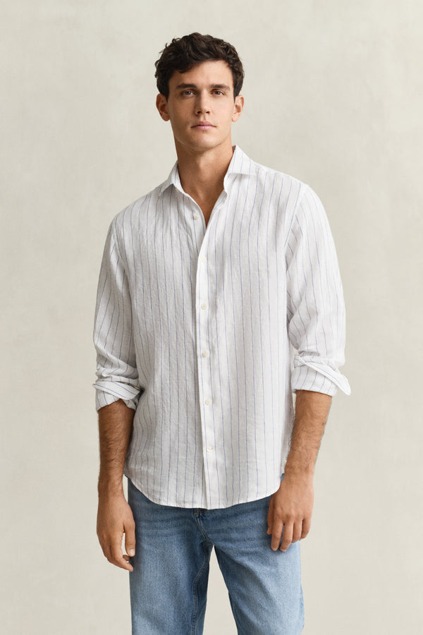 WHITE, REG LINEN STRIPE SHIRT, FRONT-VIEW BY GANT AU.