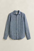 PERSIAN BLUE, REG LINEN STRIPE SHIRT, FLAT-LAY BY GANT AU.