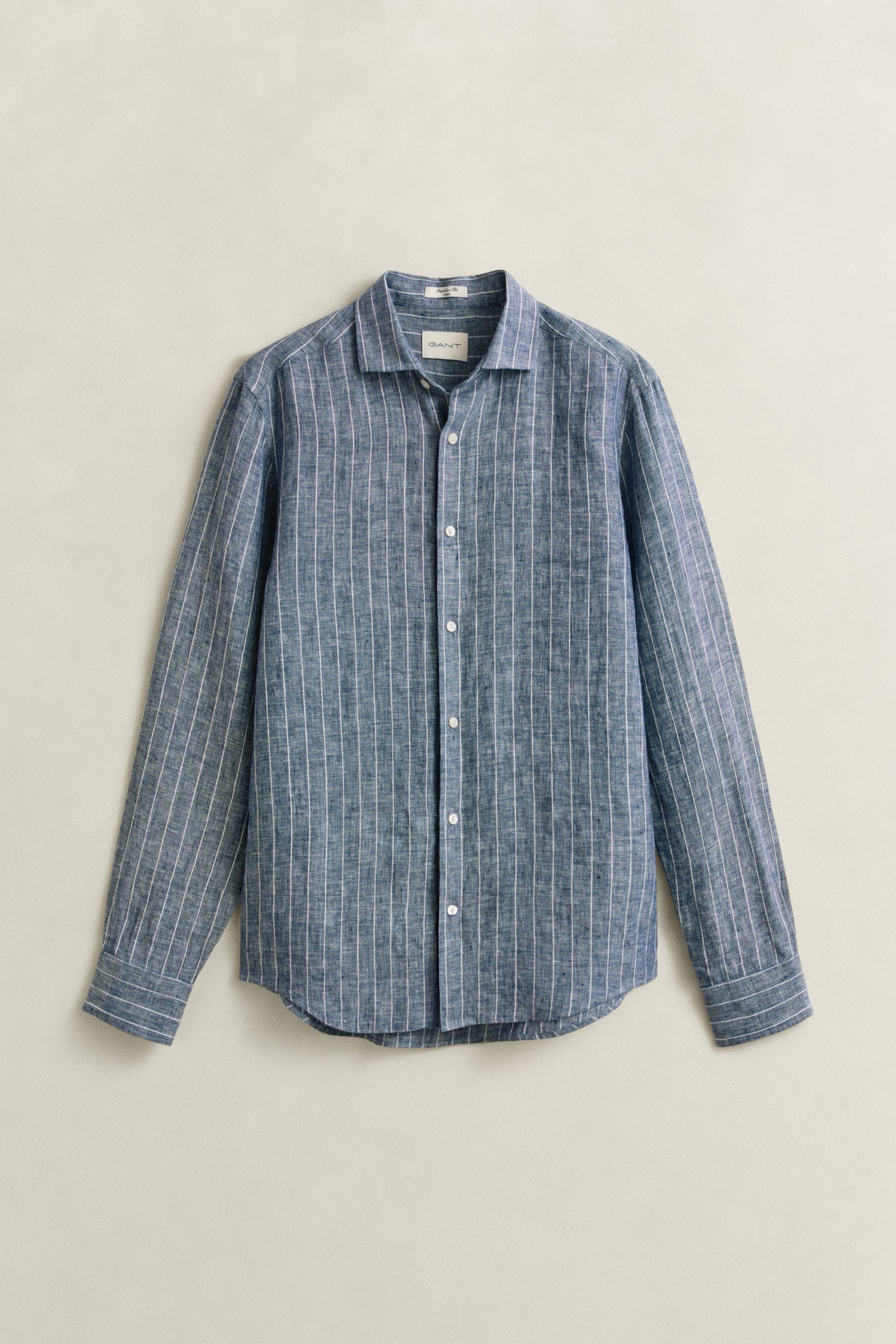 PERSIAN BLUE, REG LINEN STRIPE SHIRT, FLAT-LAY BY GANT AU.