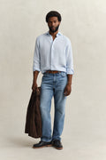SKY BLUE, REG LINEN STRIPE SHIRT BY GANT AU.