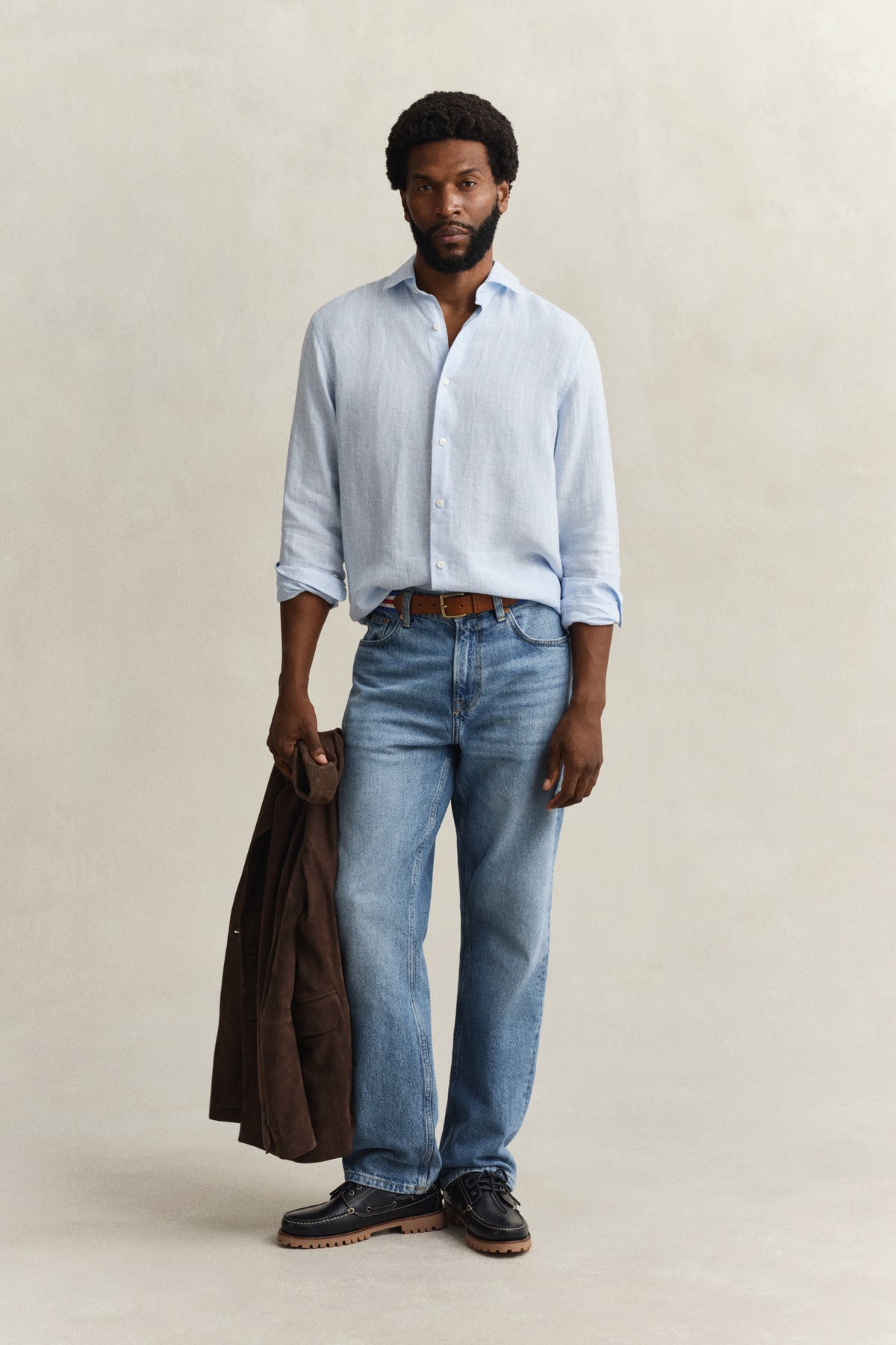 SKY BLUE, REG LINEN STRIPE SHIRT BY GANT AU.