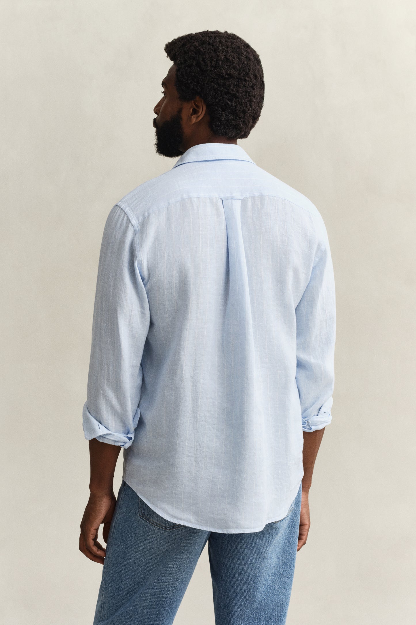 SKY BLUE, REG LINEN STRIPE SHIRT, BACK-VIEW BY GANT AU.