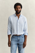 SKY BLUE, REG LINEN STRIPE SHIRT, FRONT-VIEW BY GANT AU.