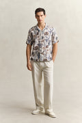 OAT BEIGE, REG AOP CAMP COLLAR SHIRT BY GANT AU.