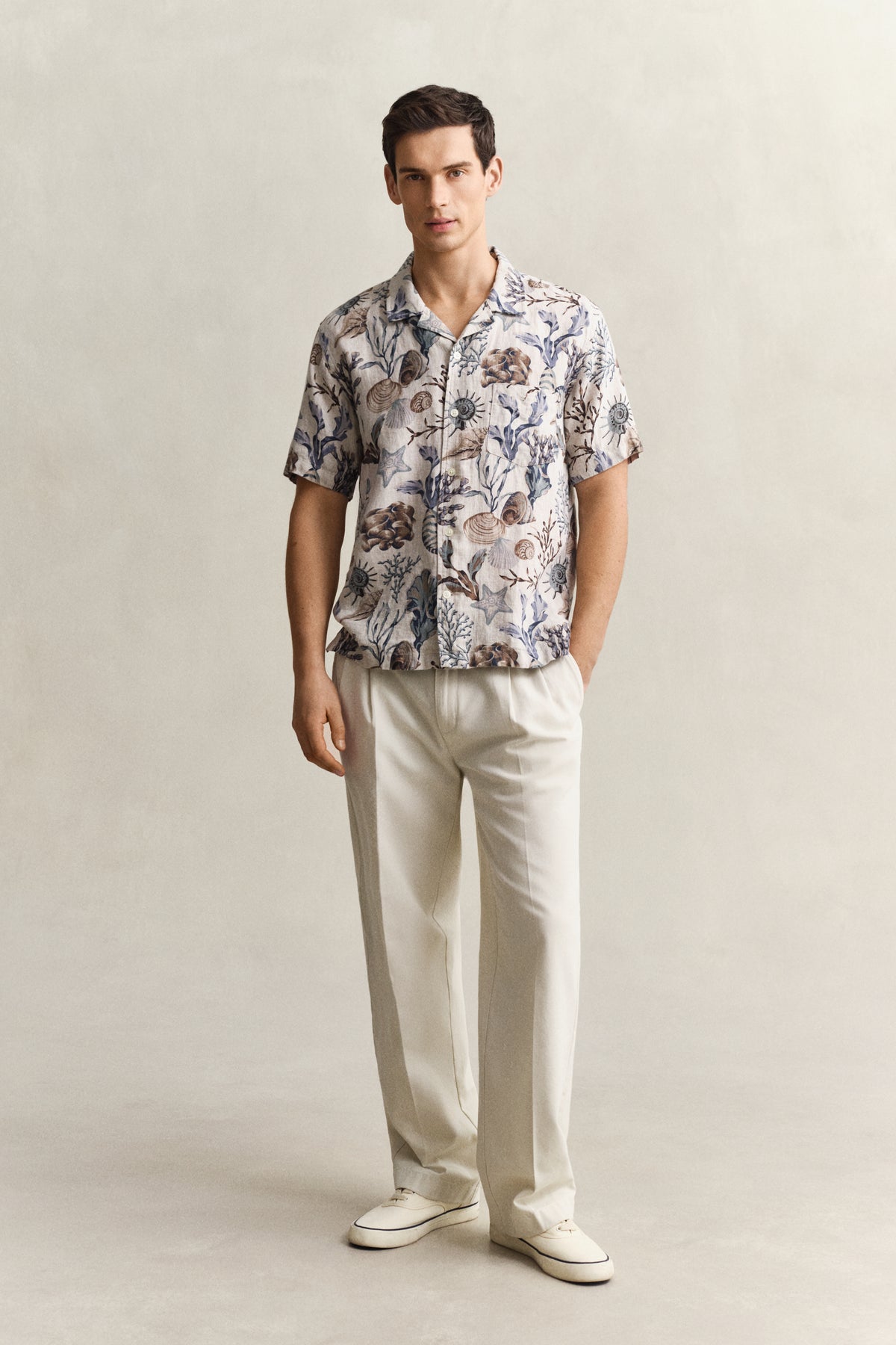 OAT BEIGE, REG AOP CAMP COLLAR SHIRT BY GANT AU.