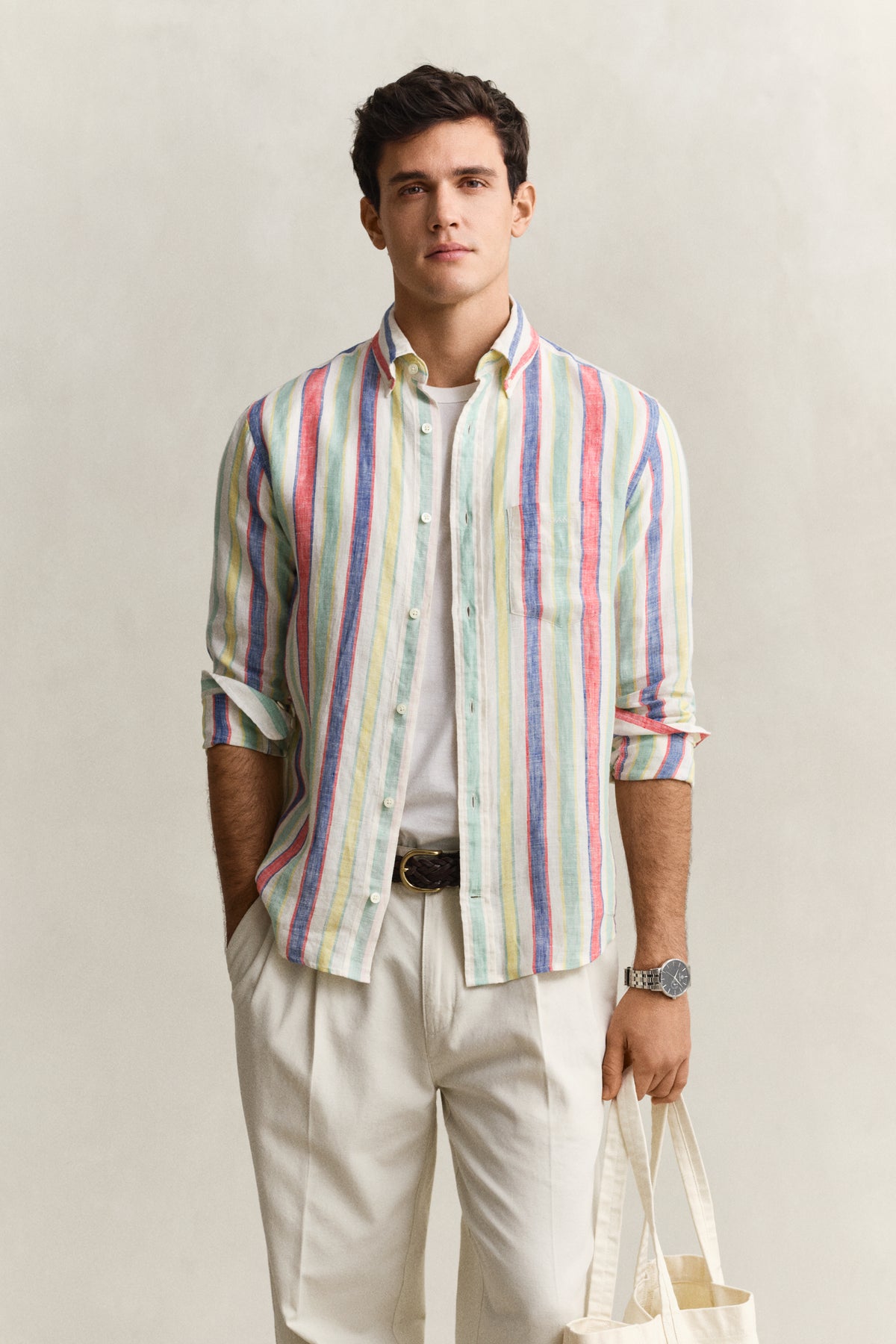 MULTICOLOR, REG MULTISTRIPE LINEN SHIRT, FRONT-VIEW BY GANT AU.