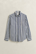 RICH NAVY, REG COTTON VOILE STRIPE SHIRT, FLAT-LAY BY GANT AU.