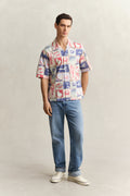 CREAMED WHITE, REL NAUTICAL PRINT SS SHIRT BY GANT AU.