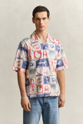 CREAMED WHITE, REL NAUTICAL PRINT SS SHIRT, FRONT-VIEW BY GANT AU.