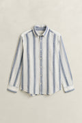 VINTAGE BLUE, REG COTTON LINEN STRIPE SHIRT, FLAT-LAY BY GANT AU.