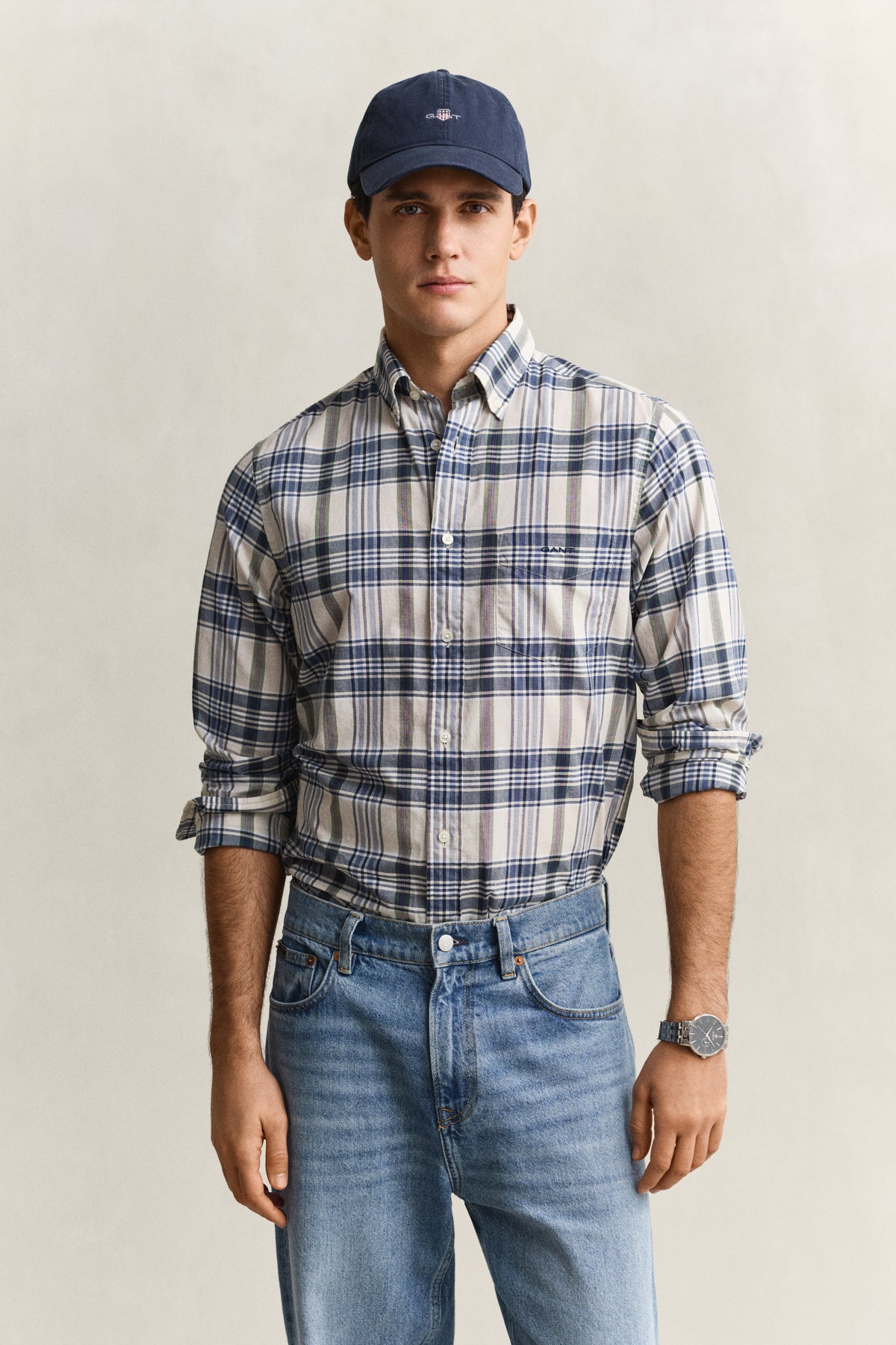 FADED DENIM, REG INDIAN MADRAS CHECK SHIRT, FRONT-VIEW BY GANT AU.