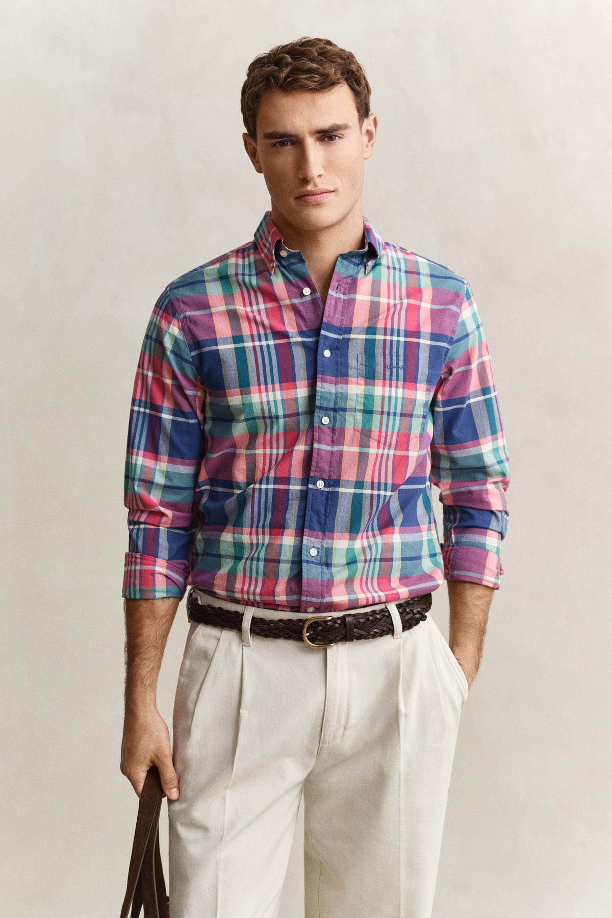 ROSE RED, REG INDIAN MADRAS CHECK SHIRT, FRONT-VIEW BY GANT AU.