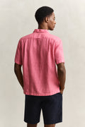 ROSE PINK, REG GMNT DYED LINEN SS CAMP SHIRT, BACK-VIEW BY GANT AU.